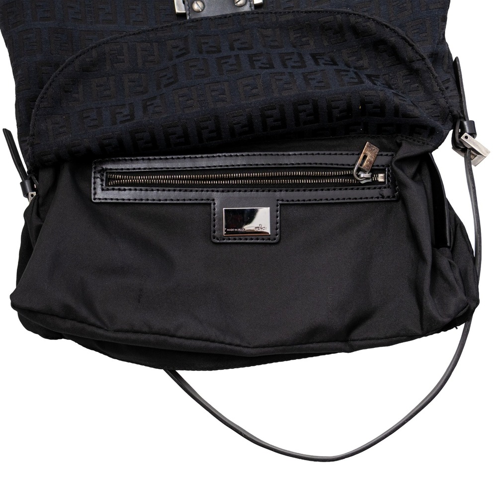 Fendi Mamma Baguette Black Zucca Canvas Shoulder Bag Double Flap FF Logo Vintage - Picture 9 of 13